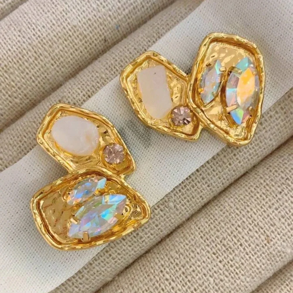 2/$30🌵 Vintage Style French Rhinestone Earrings Gold Plated Jewelry Gift NEW